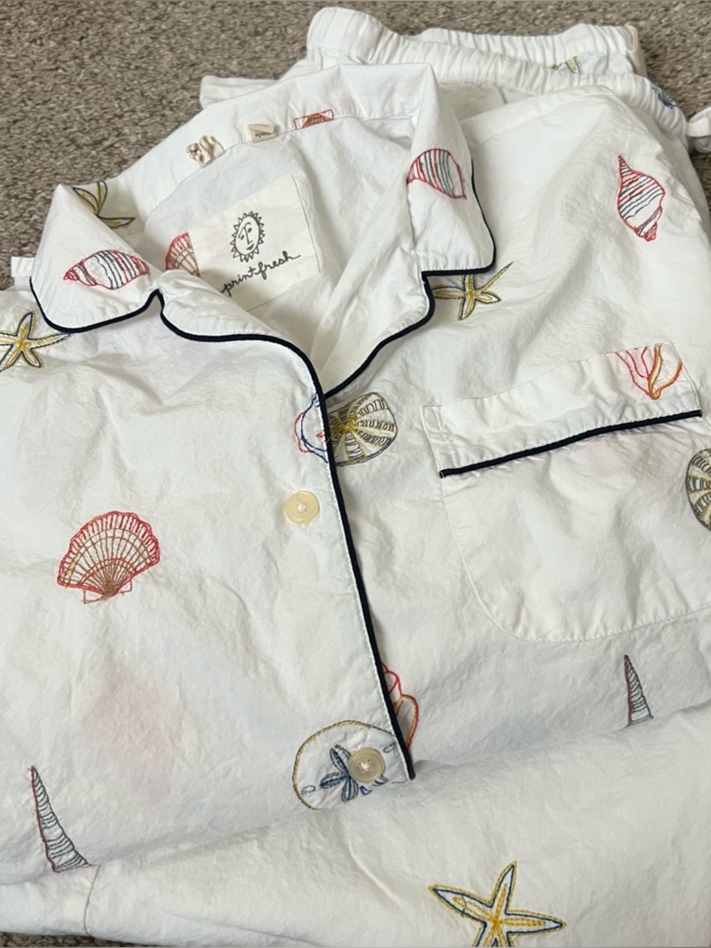 Printfresh Pajama Cotton Set with Colorful Shell Embroidery Size Large